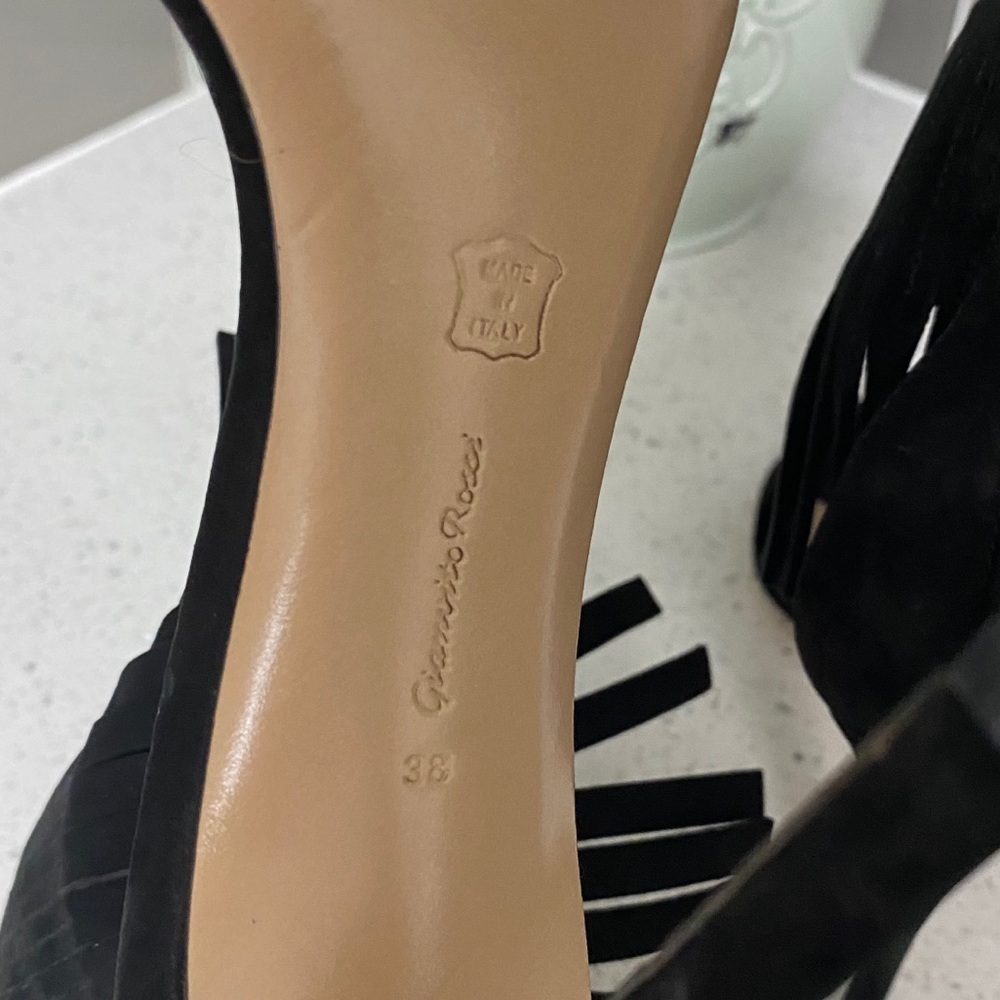 Authentic Gianvito Rossi Black Suede Fringe Heels - Picture 7 of 12